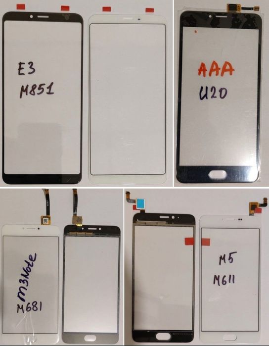 Meizu сенсорное стекло, тачскрин, стекло для ремонта не бронь. Разные модели
