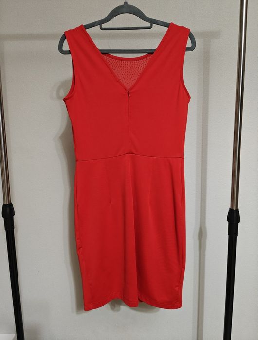 Sukienka czerwona świąteczna mini z kryształkami Bonprix