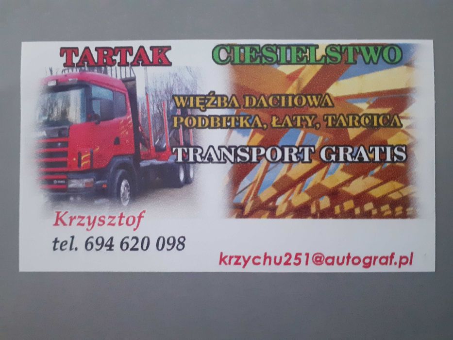 Tartak:Wiezba dachowa,deski,łaty, kantowka, podbitka..
