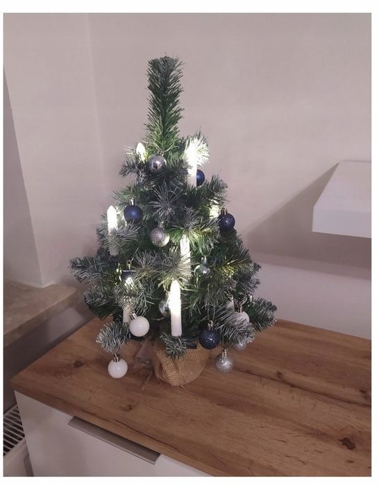 choinka sztuczna mała juta 50cm ozdobna ośnieżona na biurko zestaw gratis