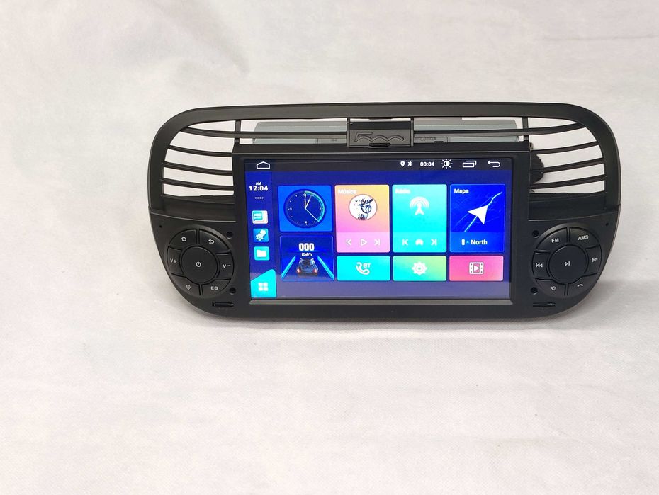 Radio 2 DIN Android 13 Fiat 500 Preto - GPS WIFI CarPlay - Novo