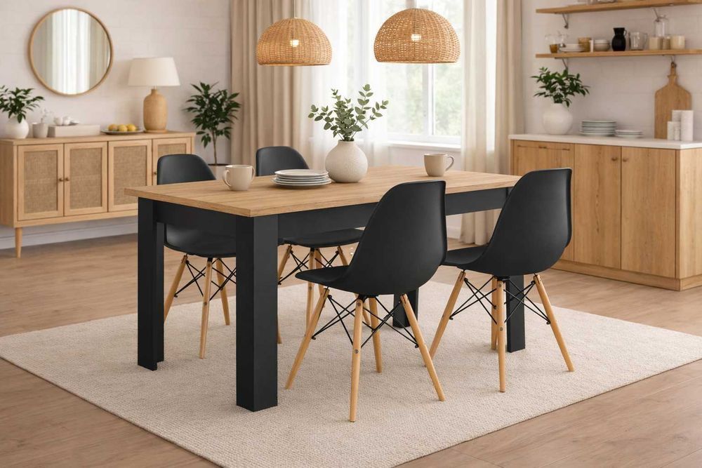 NOWY Stół z Krzesłami do Jadalni Kuchni Salonu Drewniany Craft Czarny