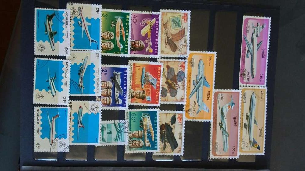 Colecção rara de selos sobre aviação de todo mundo