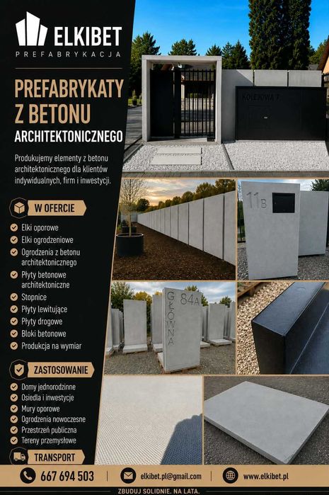 Beton architektoniczny Panel, Elki ogrodzeniowe, Płyty lewitujace