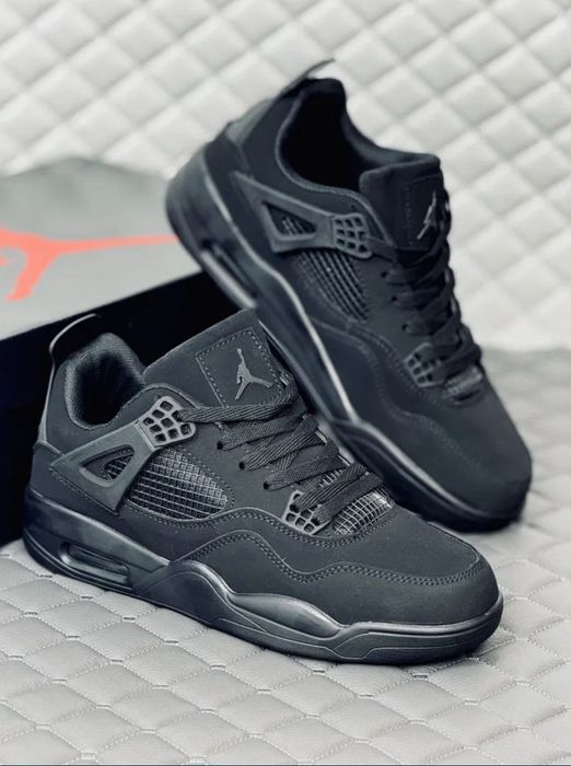 Jordan 4 black cat кроссовки Джордан 4 чёрные набук