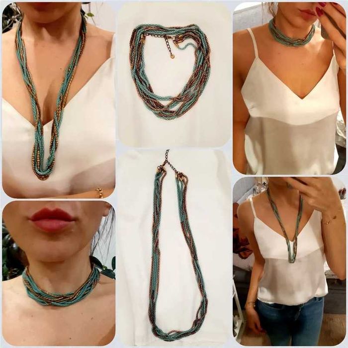 Turkusowo złoty naszyjnik długi