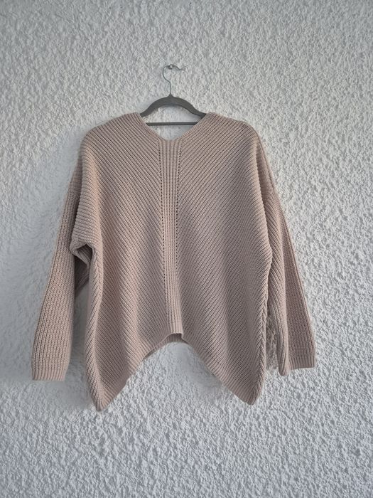 Asymetryczny Sweter varlesca oversize uni wełna beżowy XS S M L