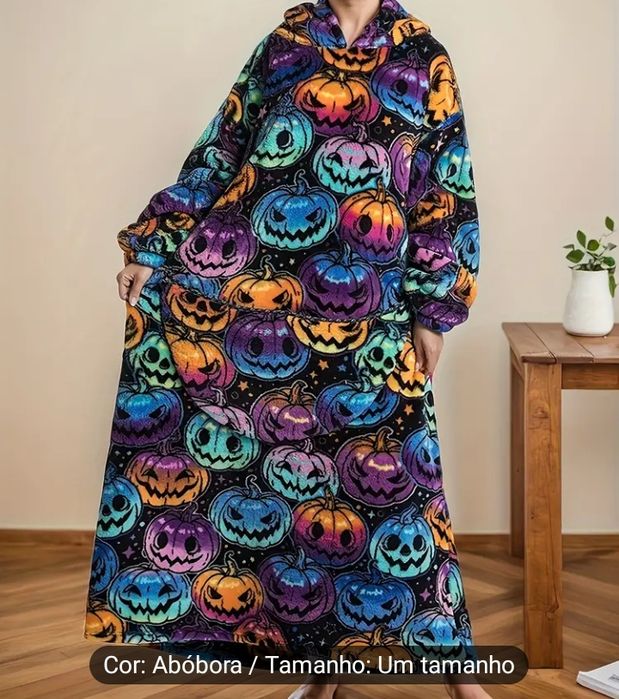 Lounge wear vestido c bolso e capuz tamanho único abóbora unissex