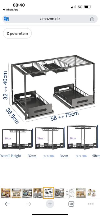 Organizer do szafki dolnej rozkładany, dwupoziomowy organizer pod zlew