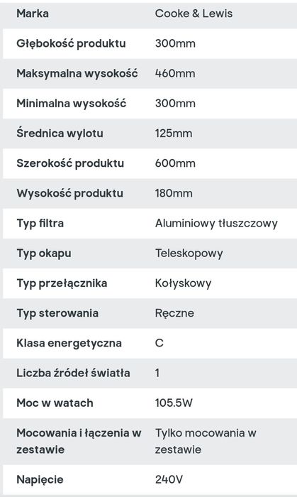 Okap teleskopowy NOWY! 60cm INOX podszafkowy do zabudowy.