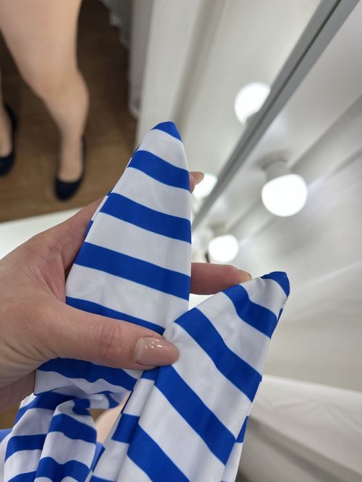 Суцільний якісний спільний злитний купальник бандо у смужку