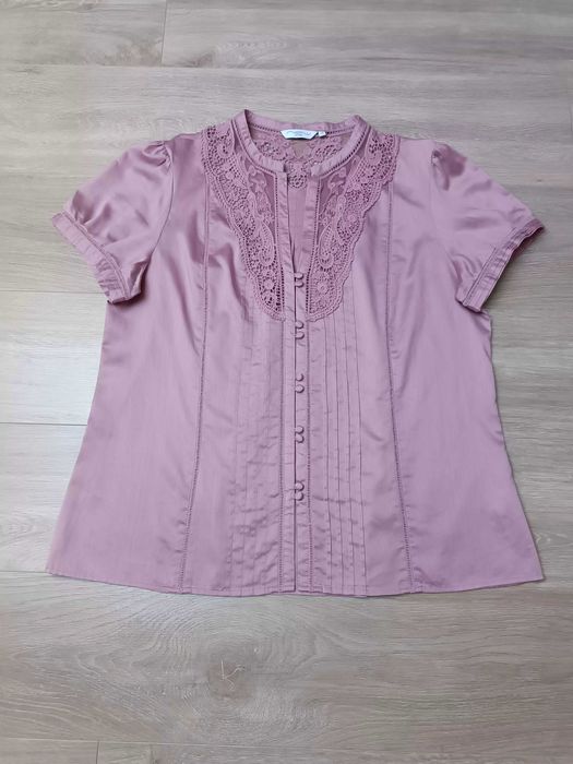 Bluzka półrękawki guziki mereżka zakładki koronka 'New Look' 46