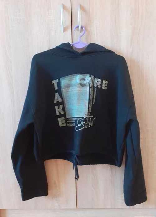 36 38 40 Bluza z kapturem krótka crop nadruk napis oversize unikat Envii