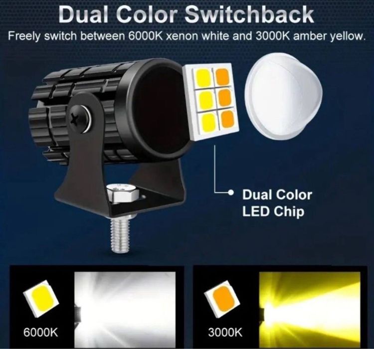 Led фары ДХО линзы дальний + ближний мото/скутер/вело/самокат.