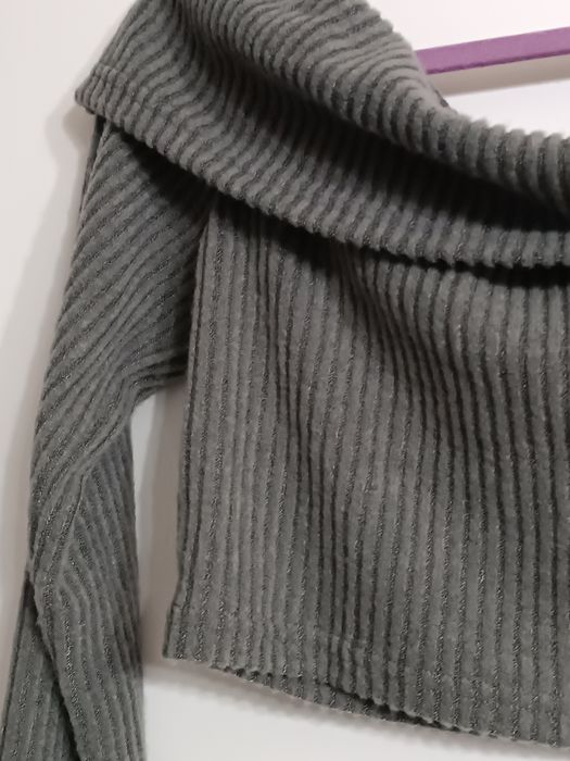 Top i spódnica prążek, szary komplet, zestaw