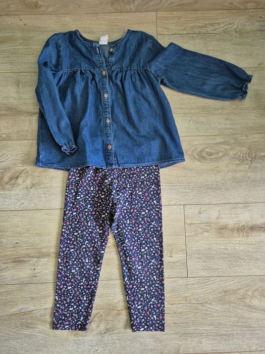 Komplet koszula jeansowa + legginsy H&M 98
