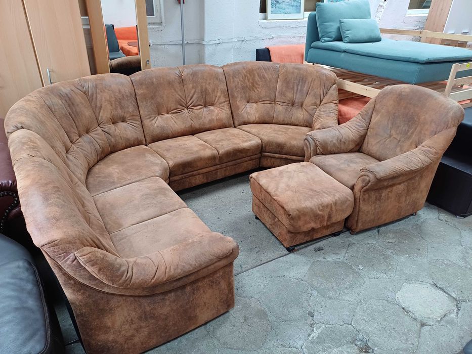 Narożnik komplet wypoczynkowy kanapa sofa skórzana fotel podnóżek