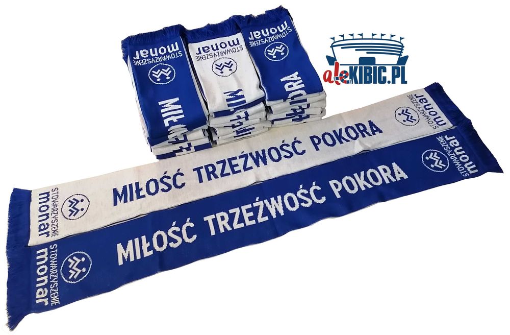Szalik Monar dziany dwustronny niebiesko-biały Miłość Trzeźwość Pokora