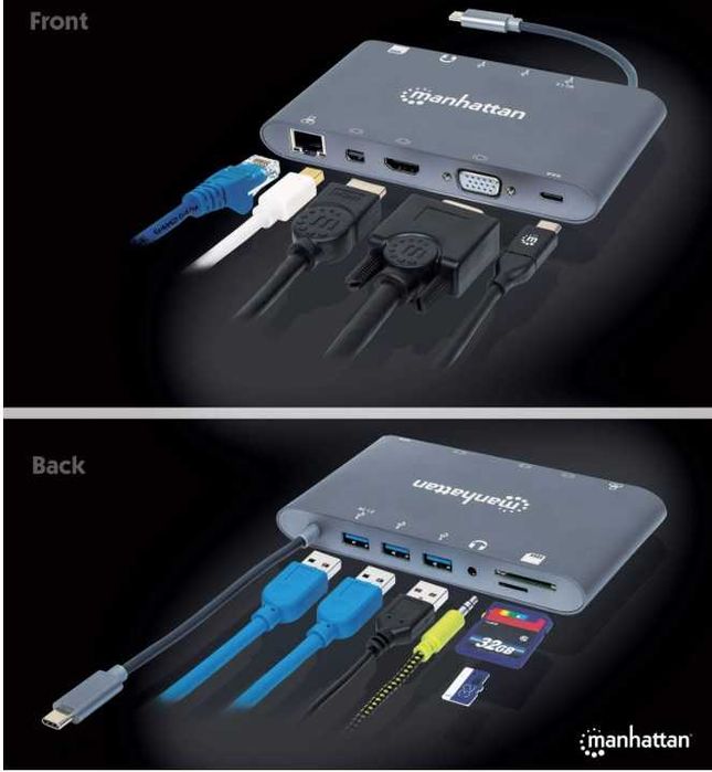 Новая Док-станция Manhattan SuperSpeed USB-C to 7-in-1 silver (152808)