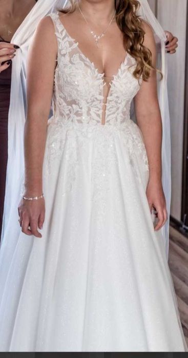 Suknia ślubna Anna Sposa PITTA – rozmiar 36/38, brokatowa, krój A