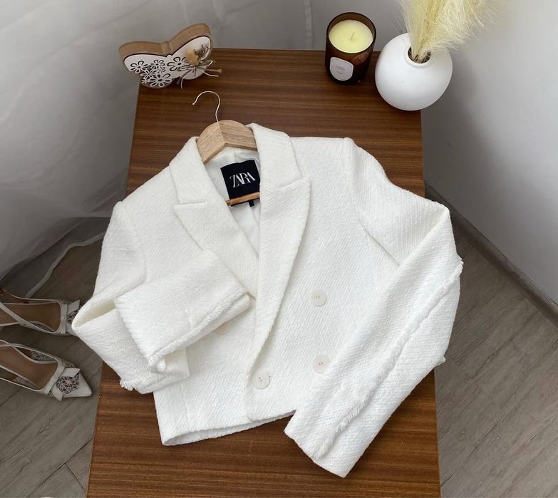 Вкорочений жакет жіночий піджак  Zara XS білий