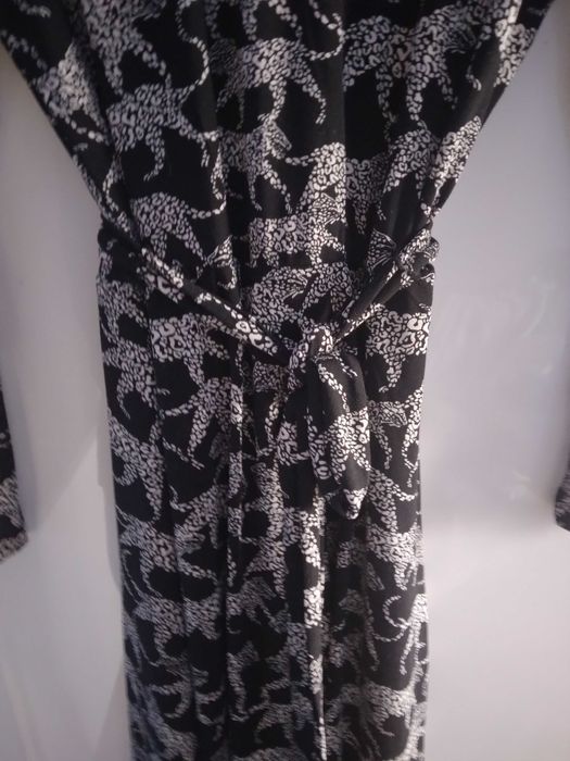 Sukienka midi 38 M czarna kopertowa H&M elegancka jesienna wzorzysta