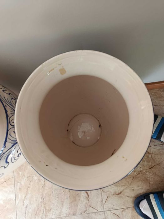 Pares de Vasos de Chão Cerâmica Pintados à Mão (51 cm) - Estilo Tradicional / Azulejo