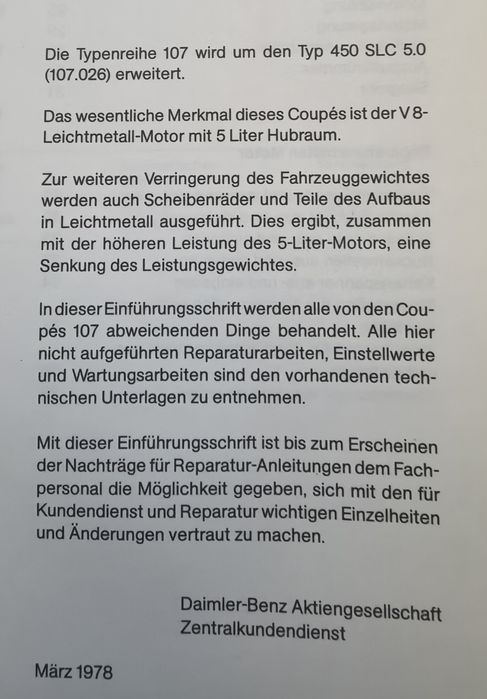 Instrukcja serwisowa Mercedes 450 SLC 5.0 W107