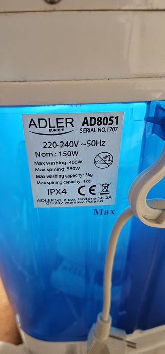 Mała pralka turystyczna Adler  150W