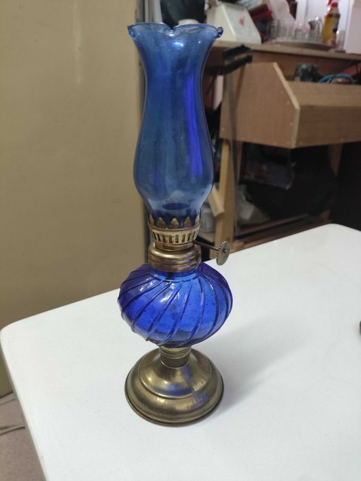 Candeeiro lamparina Vintage  petróleo Azul e latao