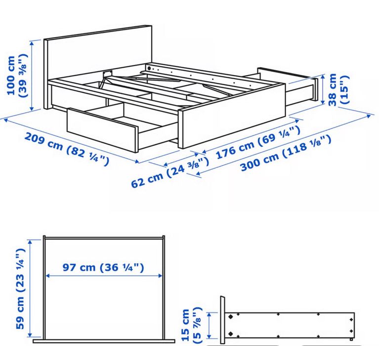 Cama MALM 160x200 Colchão NÃO incluído + mais 4 gavetões de arrumação