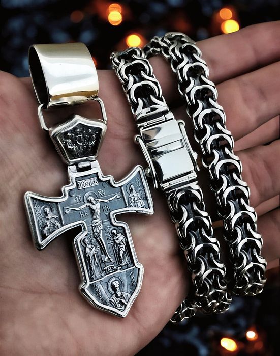 Срібний набір 120г мужской ланцюжок хрестик цепочка серебряная крестик