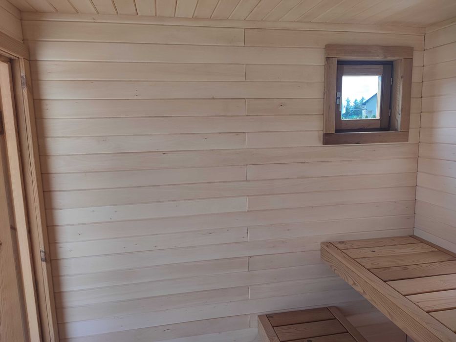 Sauna ogrodowa ramowa z otwartą werandą  3100 x 2700 mm