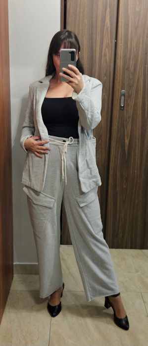 Szare spodnie Souvenir dres szerokie nogawki wysoki stan