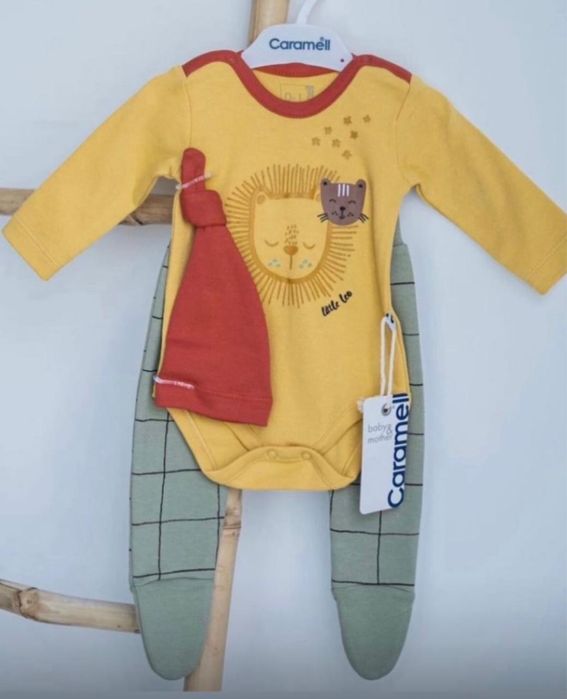 Комплект ( боді, повзунки, шапочка) на 0-2 міс , Caramel