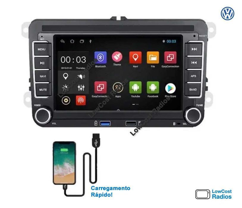 Rádio GPS 7" ANDROID -VW Golf 5 e 6, VW Polo, VW Passat | Skoda | Seat
