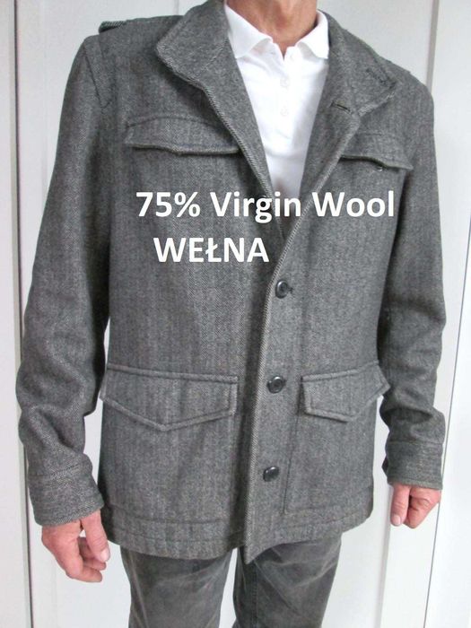 Next szary męski wełniany płaszcz kurtka Virgin Wool L