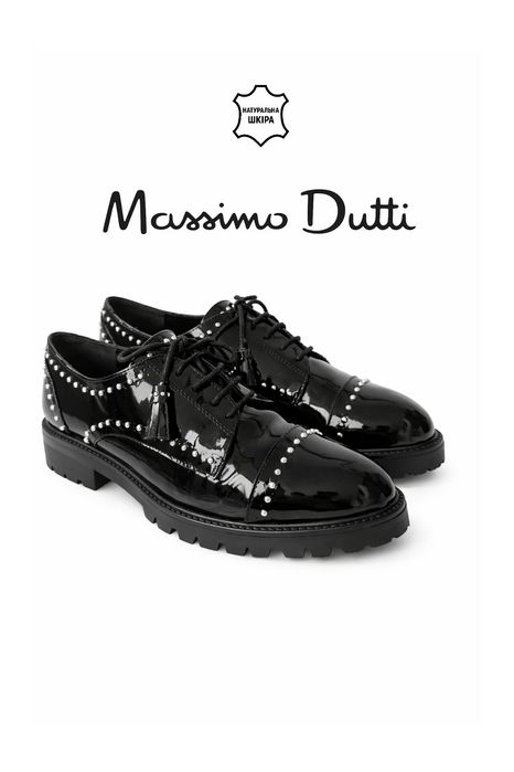Massimo Dutti туфлі дербі із натуральної лакової шкіри з китицями