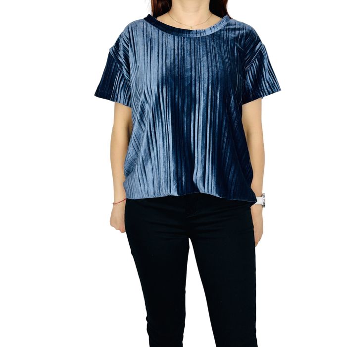 Granatowa welurowa bluzka plisowana L 40