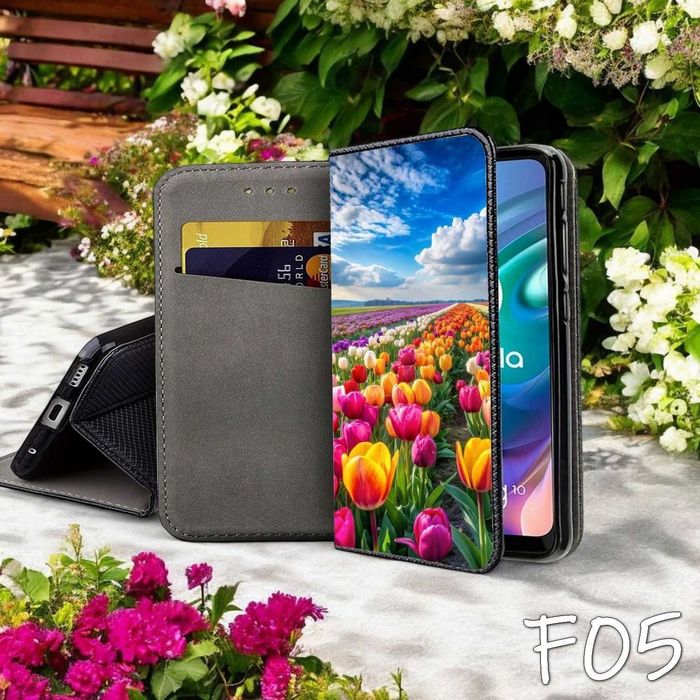 Etui zamykane Motorola Edge 30 Neo Kwiaty Flowers ! Portfel