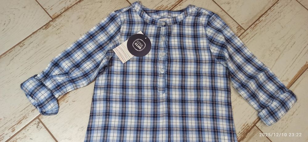 Nowa koszula dla dziewczynki niebieska kratka 140 Cool Club