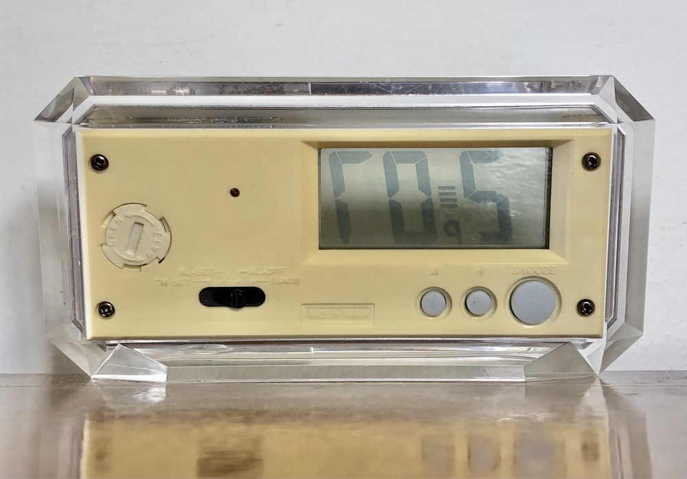 Retro zegarek budzik LCD kwarcowy Oppex reklama OTIS przeźroczysty vtg