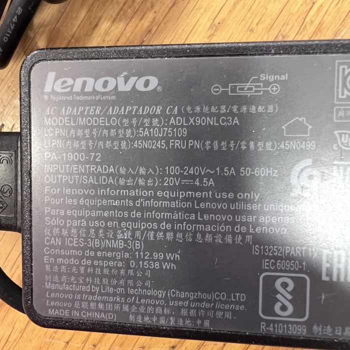 Carregador original Lenovo ADLX90NLC3A Adaptador