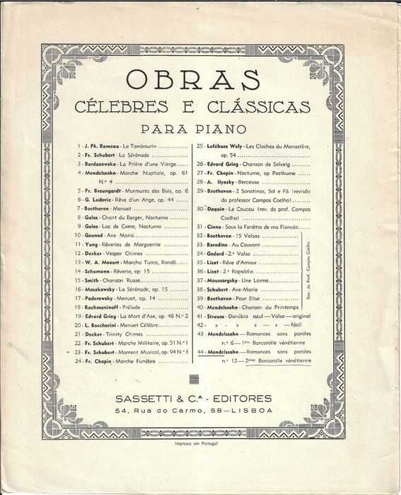 PIANO: Mendelssohn - 2 Barcarolles Vénétiennes - Partiruras - Ed. Sassetti