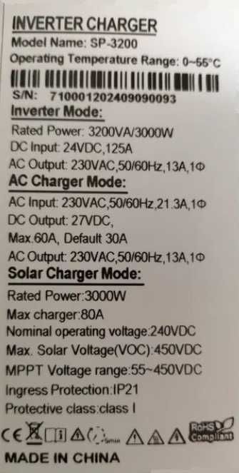 Гібридний інвертор ECGSOLAX 3kW 24V (3000W) MPPT 80A (AC 60A) Новий