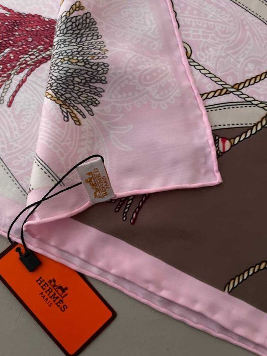 Стильна розова ВЕСНЯНА шовкова хустка HERMES 90см