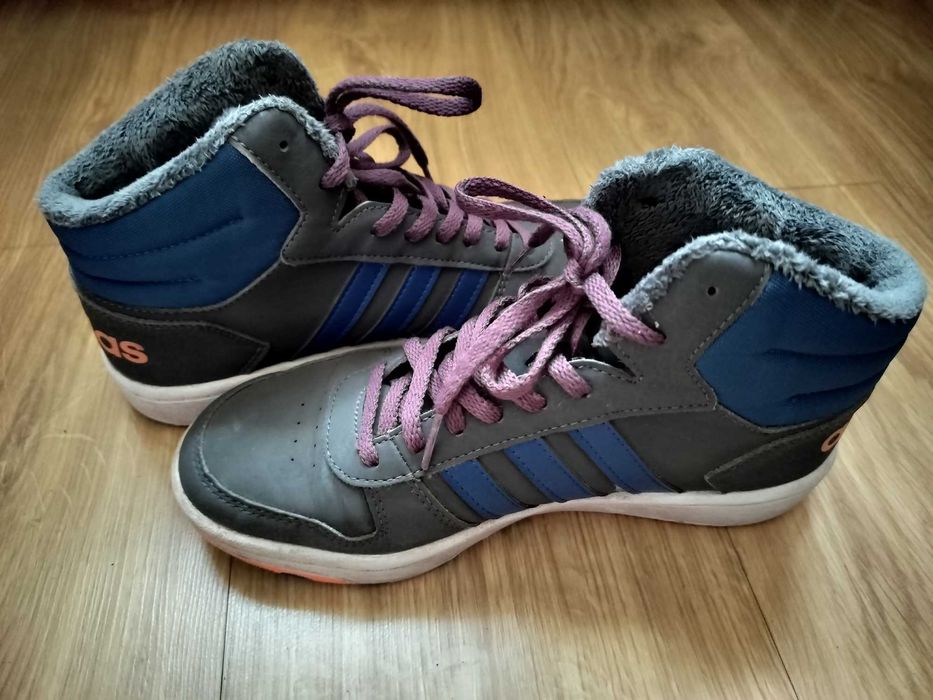Buty adidas ocieplane wysokie szaro-niebieskie rozm38 używane bdb stan