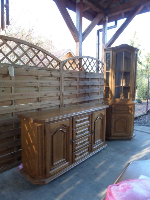 Piękny dębowy zestaw mebli OFM komoda narożna witryna DOWÓZ WYSYŁKA