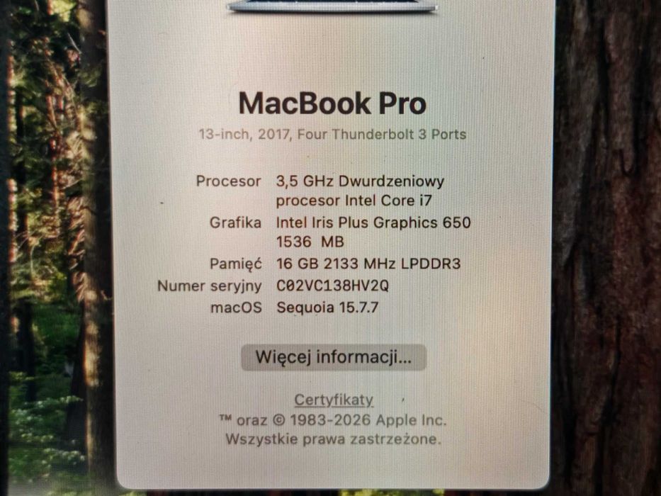 Laptop Apple Macbook Pro A1706 I7 3.5GHz 16GB 512GB Sequoia