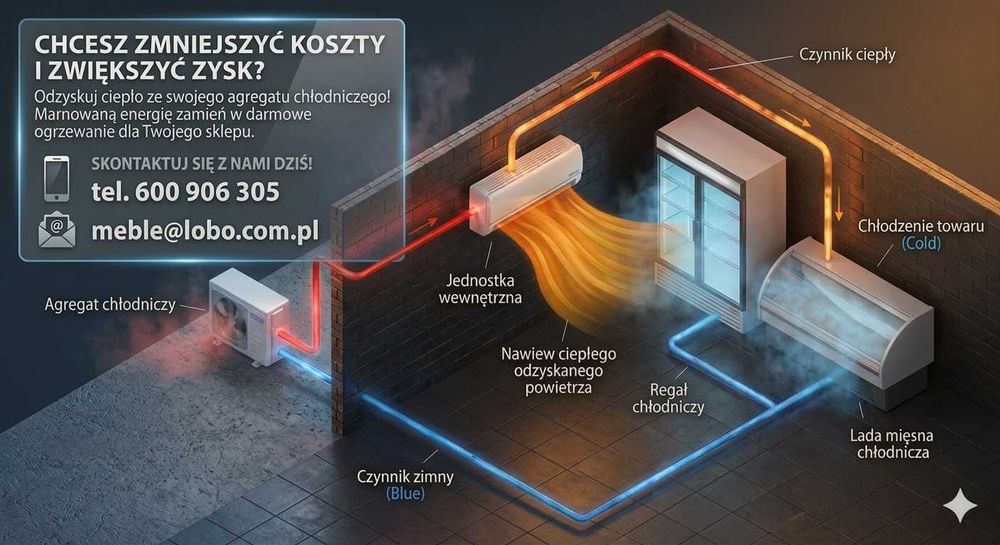 System odzysku ciepła z agregatu chłodniczego dla ogrzewania lokalu. Oszczędne ogrzewanie